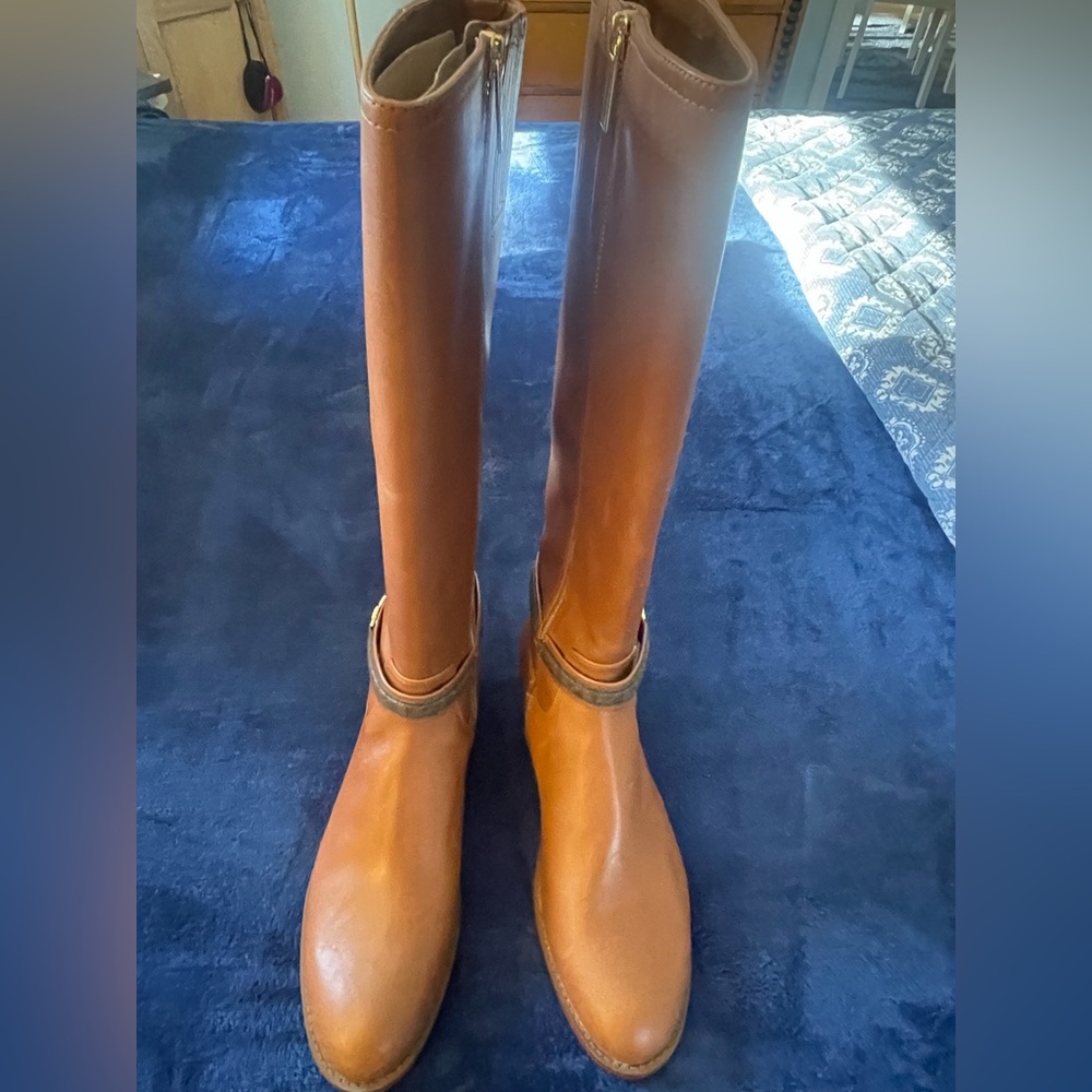 NEW Michael Kors Mindy Leather Signature Logo Trim Boots